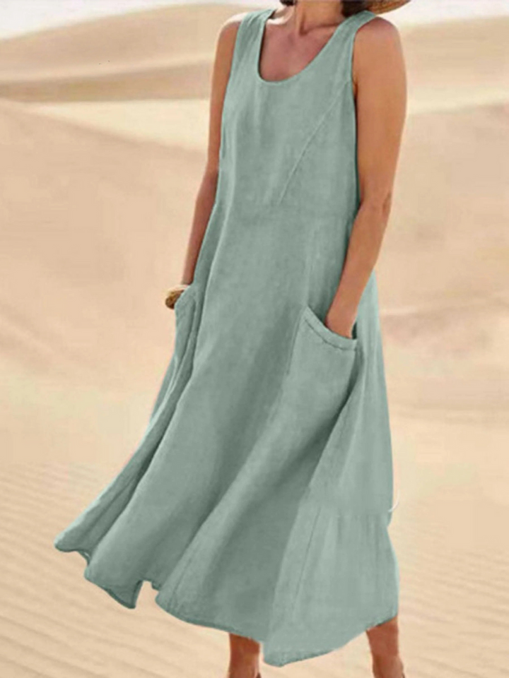 Sienna – Women’s Sleeveless Sundress Elegant Round Neck Solid Long Tank Casual Spring Dress