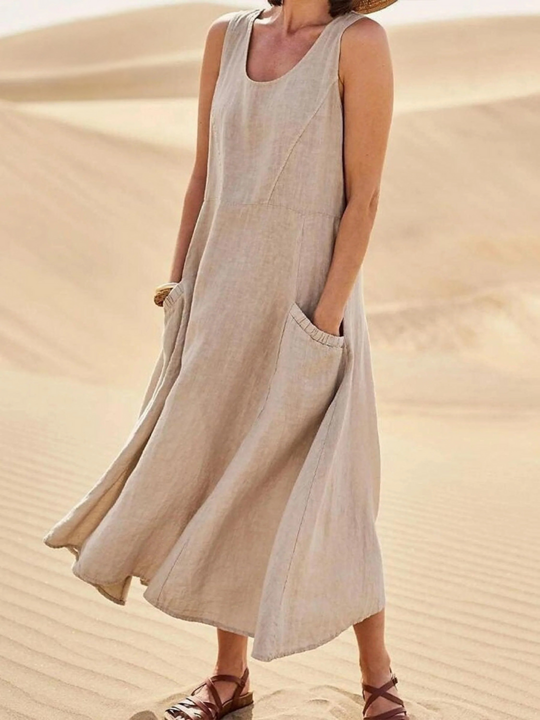 Sienna – Women’s Sleeveless Sundress Elegant Round Neck Solid Long Tank Casual Spring Dress
