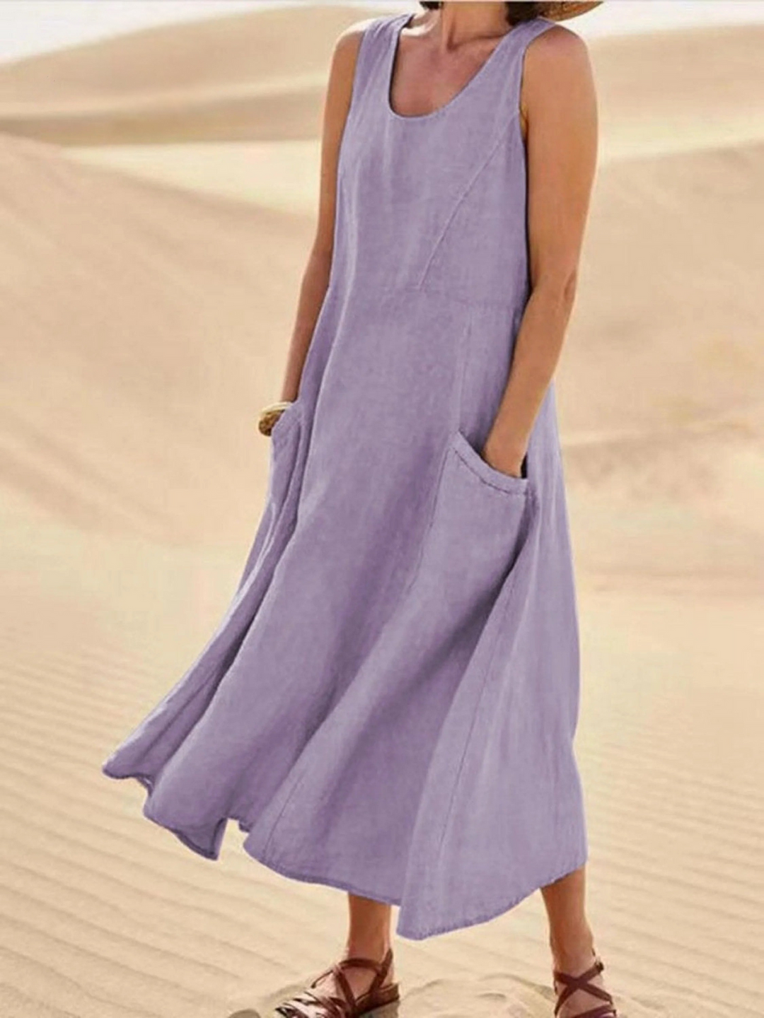 Sienna – Women’s Sleeveless Sundress Elegant Round Neck Solid Long Tank Casual Spring Dress