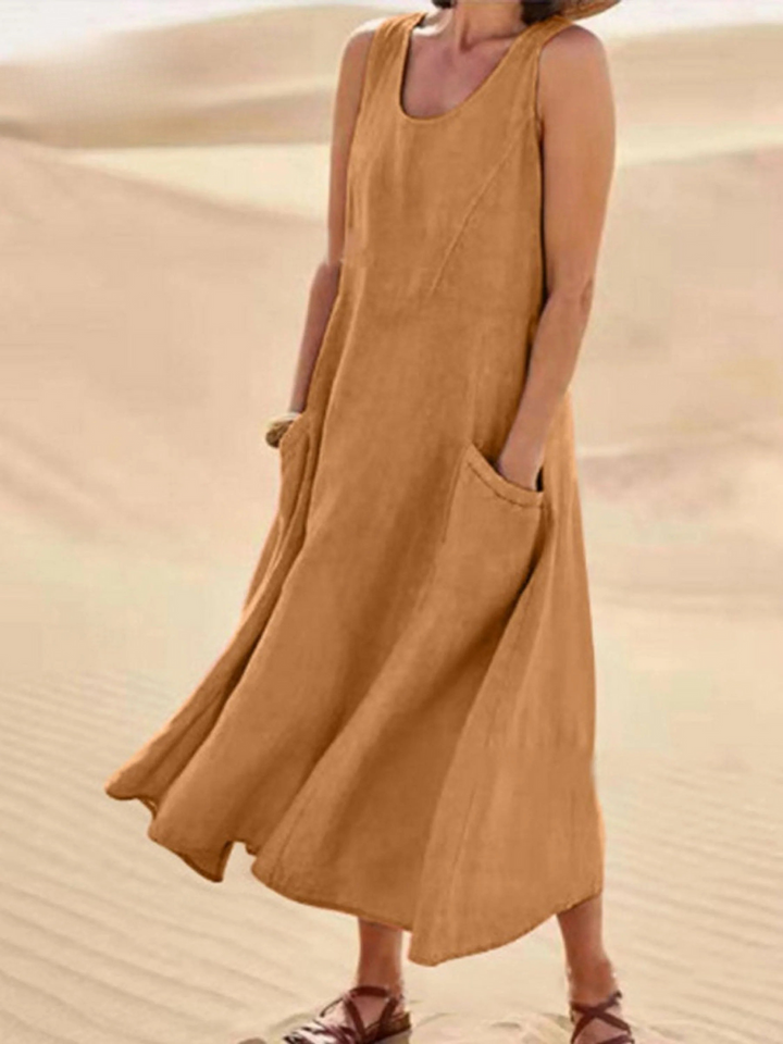 Sienna – Women’s Sleeveless Sundress Elegant Round Neck Solid Long Tank Casual Spring Dress