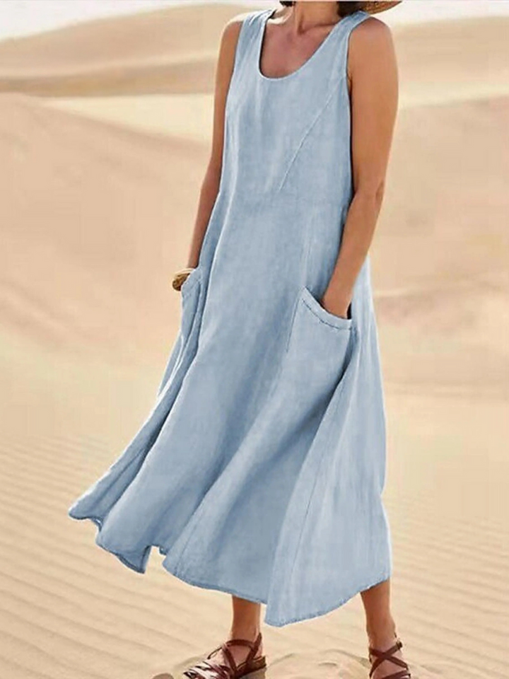 Sienna – Women’s Sleeveless Sundress Elegant Round Neck Solid Long Tank Casual Spring Dress