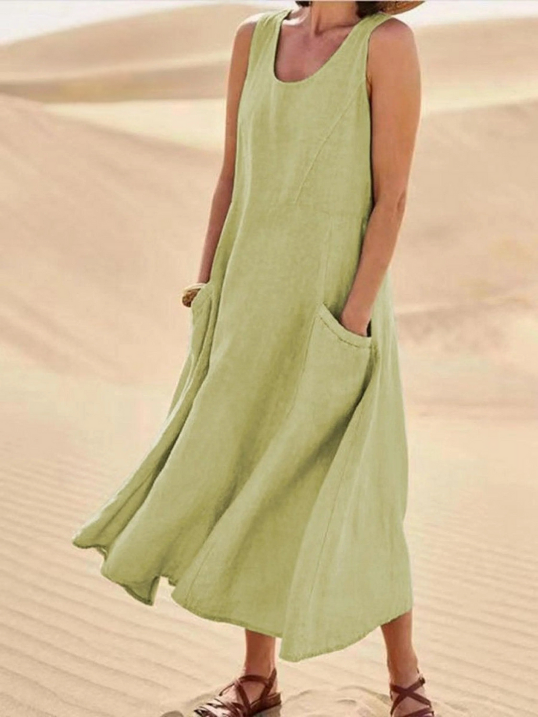 Sienna – Women’s Sleeveless Sundress Elegant Round Neck Solid Long Tank Casual Spring Dress