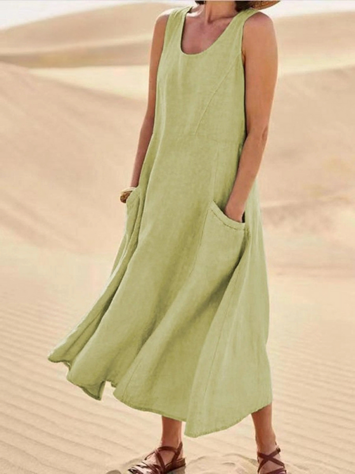 Sienna – Women’s Sleeveless Sundress Elegant Round Neck Solid Long Tank Casual Spring Dress