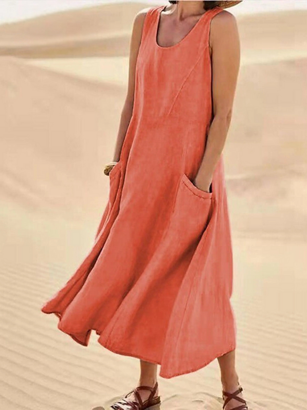 Sienna – Women’s Sleeveless Sundress Elegant Round Neck Solid Long Tank Casual Spring Dress