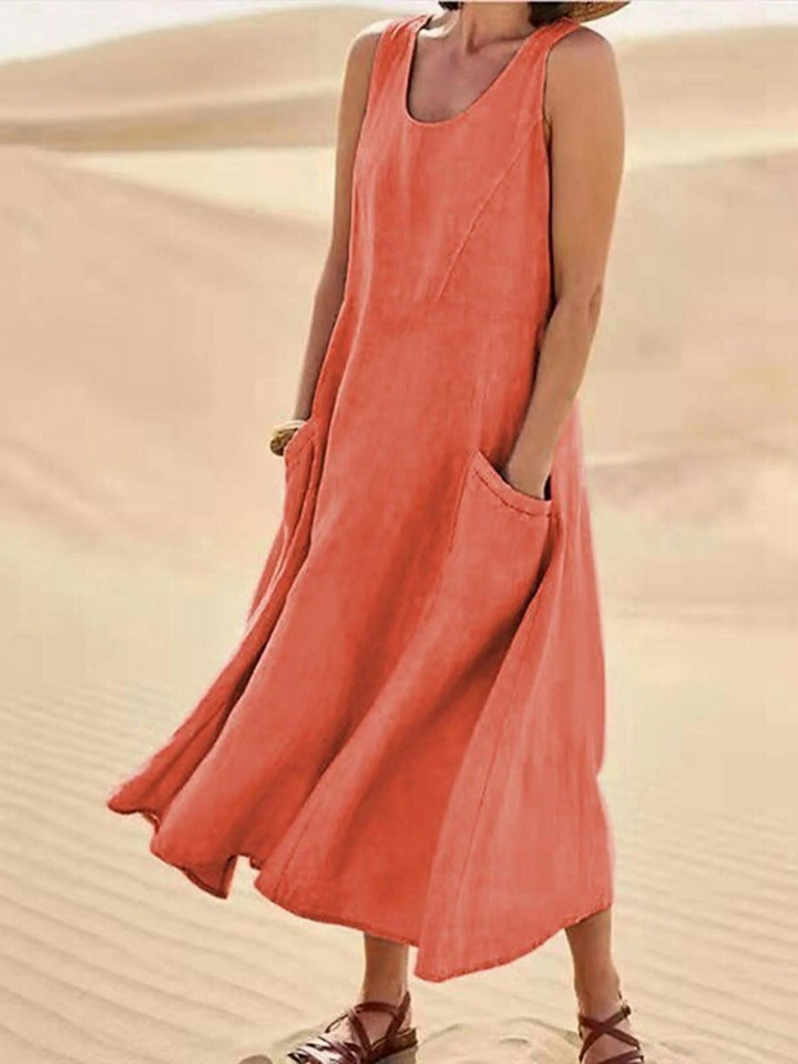 Sienna – Women’s Sleeveless Sundress Elegant Round Neck Solid Long Tank Casual Spring Dress