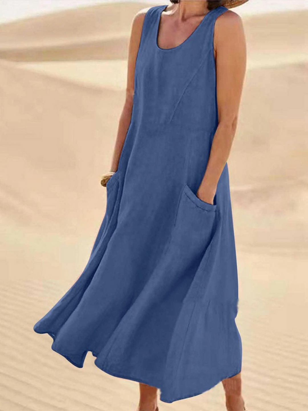 Sienna – Women’s Sleeveless Sundress Elegant Round Neck Solid Long Tank Casual Spring Dress