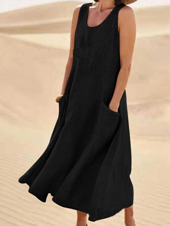 Sienna – Women’s Sleeveless Sundress Elegant Round Neck Solid Long Tank Casual Spring Dress