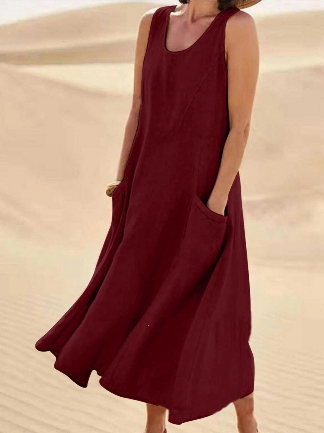 Sienna – Women’s Sleeveless Sundress Elegant Round Neck Solid Long Tank Casual Spring Dress